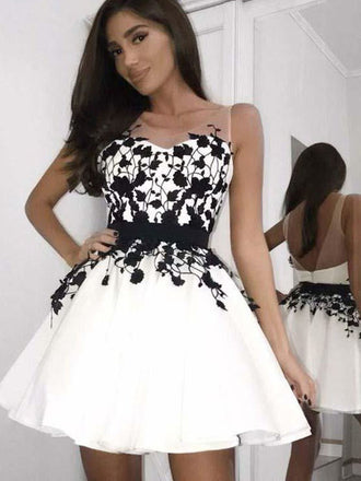 Black Applique Spaghetti Strap V-neck Short Prom Party Dress