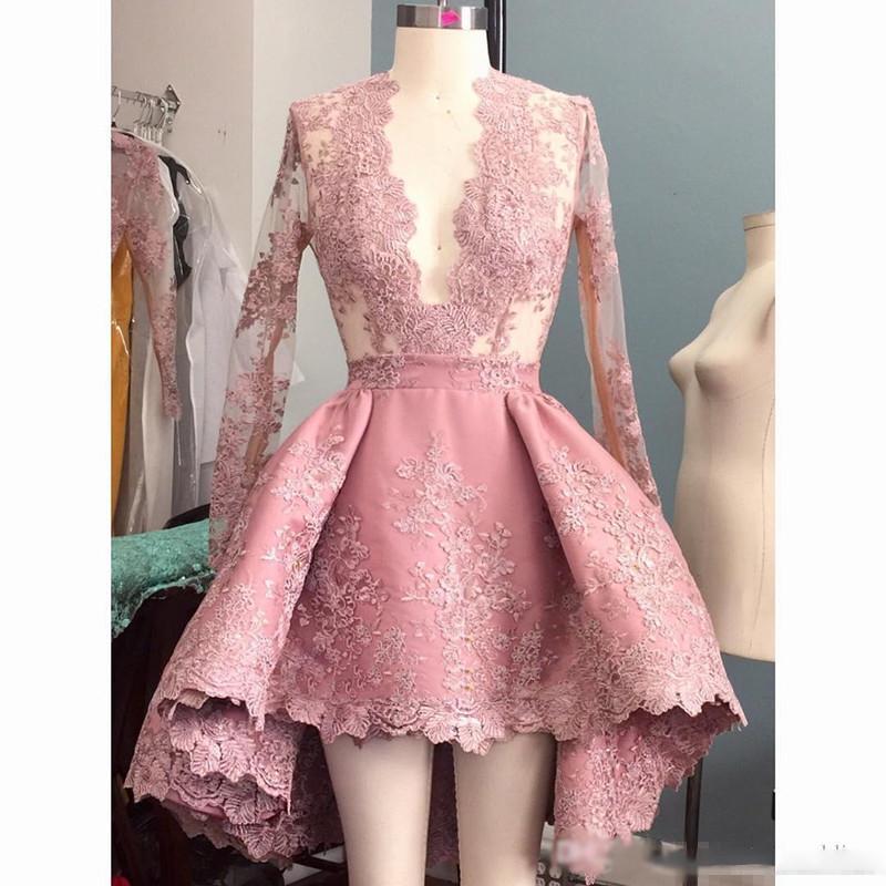 Charming Lace appliques High-Low Short Prom Dress, Pretty Lovely Long Prom Homecoming Dress, PD0387 - SposaBridal
