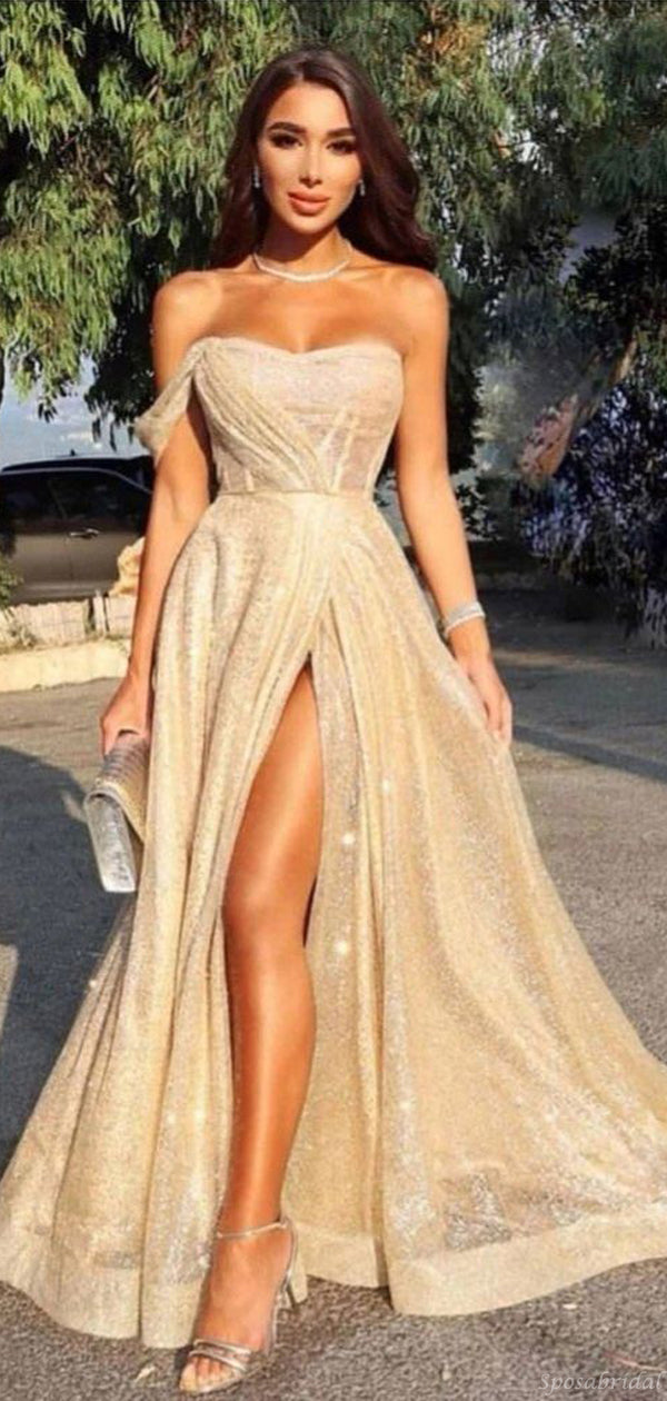 Champagne Beaded Mermaid Prom Dress with Cape Sleeve and Slit 22242 –  vigocouture